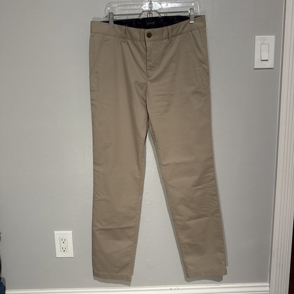 Alberto Ceramica Mens 32x32 Regular Slim Fit Beige Chino Pants Flat Front